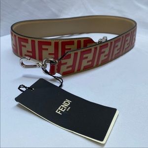 FENDI Beige/Red Zucca Leather Strap You Bag Strap